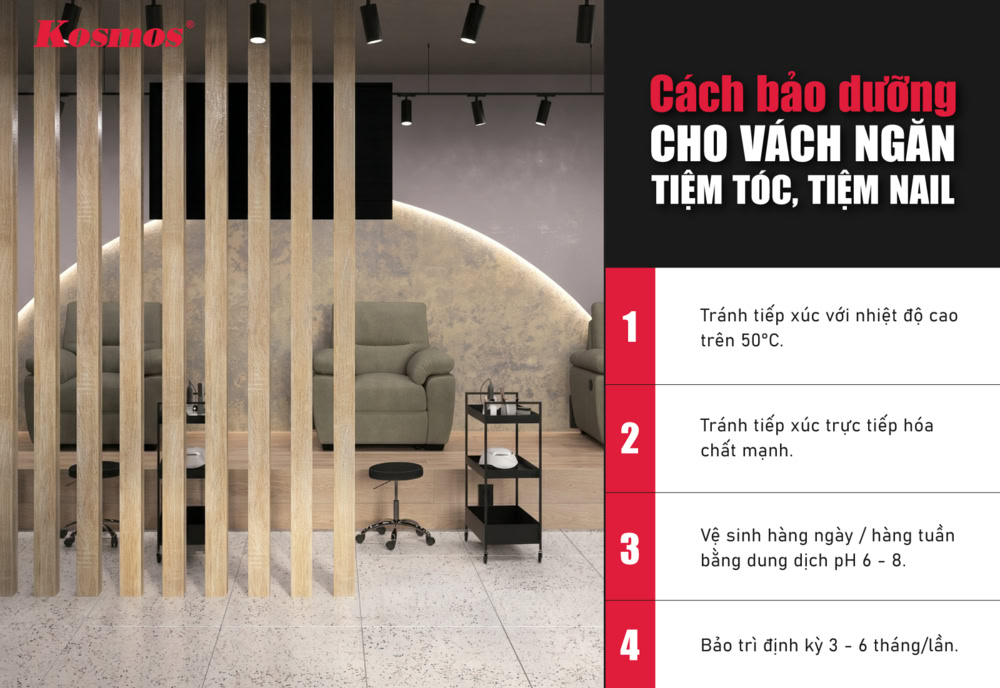 4 lưu ý khi vệ sinh, bảo dưỡng vách ngăn tiệm tóc, tiệm nail