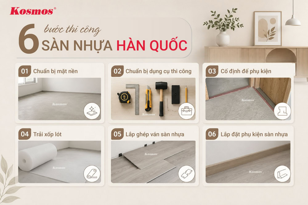 6 bước thi công sàn nhựa 6 bước thi công sàn nhựa