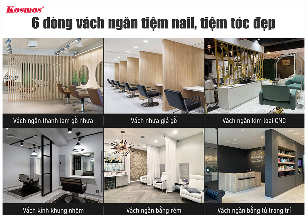 6 dòng vách ngăn tiệm nail, tiệm tóc phổ biến