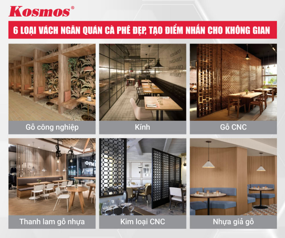6 loại vách ngăn quán cà phê đẹp, tạo điểm nhấn cho không gian