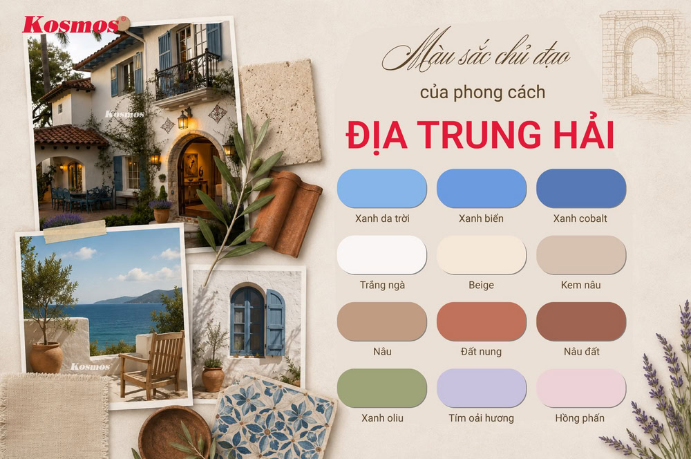 Bảng màu thường xuất hiện trong thiết kế Địa Trung Hải Bảng màu thường xuất hiện trong thiết kế Địa Trung Hải