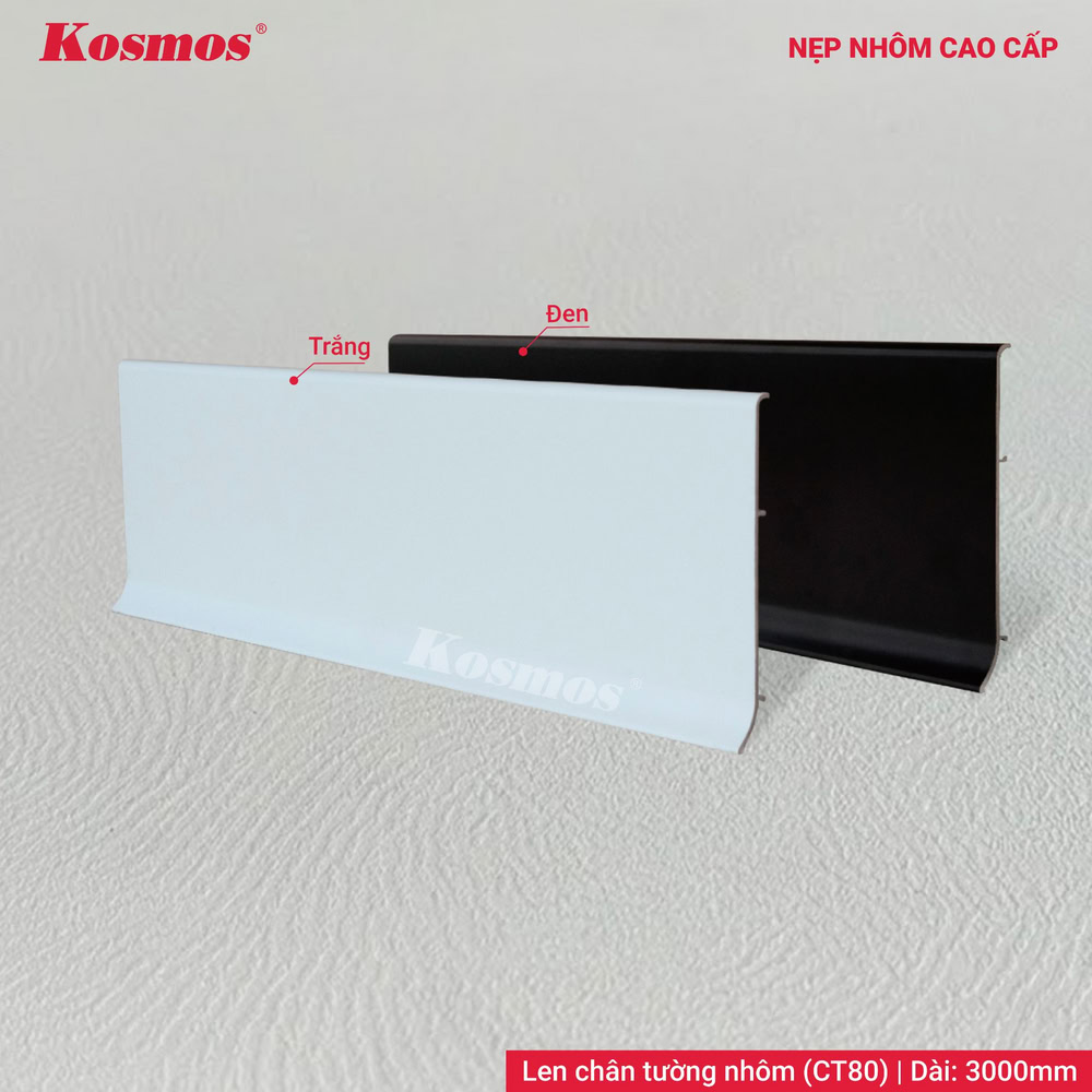 Bộ nẹp chân tường nhôm CT80 có 2 màu đen và trắng