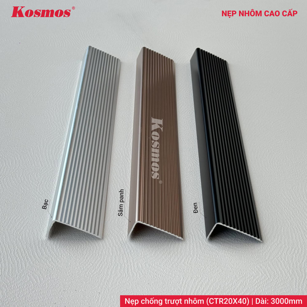 Bộ nẹp nhôm chống trượt cầu thang CTR20X40 Kosmos