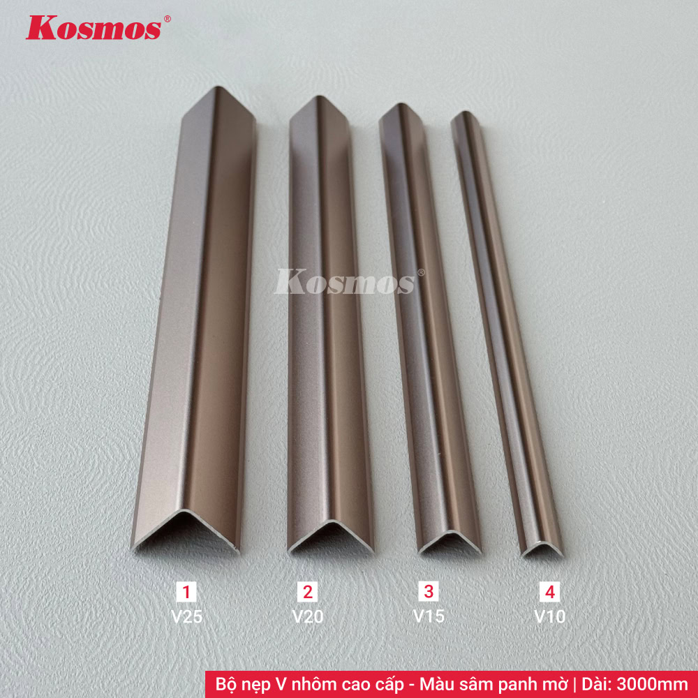 Bộ nẹp V nhôm cao cấp màu sâm panh mờ Kosmos