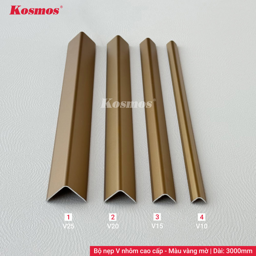Bộ nẹp V nhôm cao cấp màu vàng mờ Kosmos
