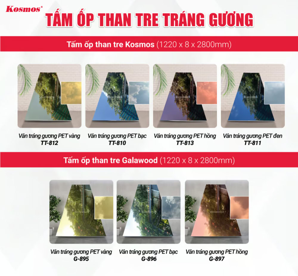Bộ sưu tập tấm ốp than tre tráng gương đẹp, ứng dụng linh hoạt