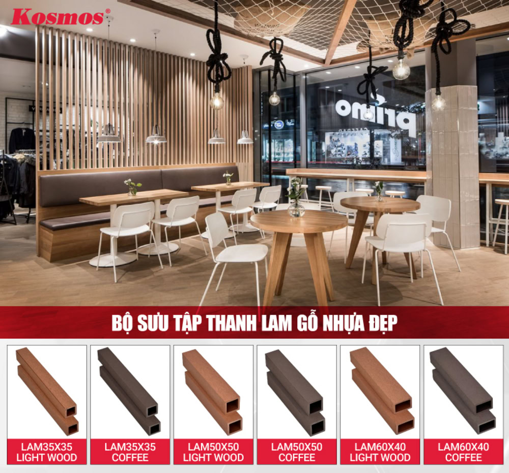 Bộ sưu tập thanh lam gỗ nhựa đẹp, phù hợp làm vách ngăn cafe