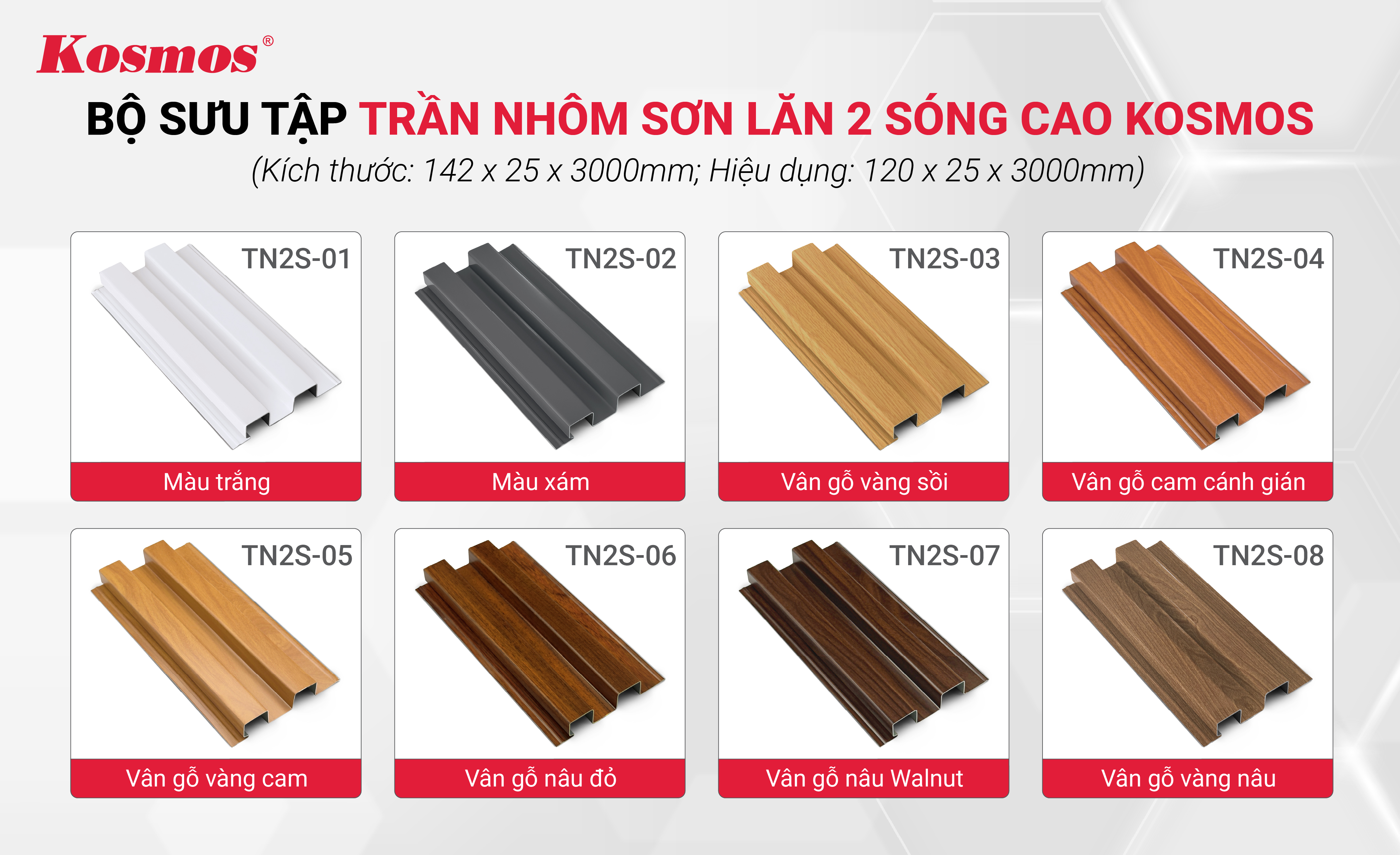 Bộ sưu tập trần nhôm sơn lăn 2 sóng cao Kosmos