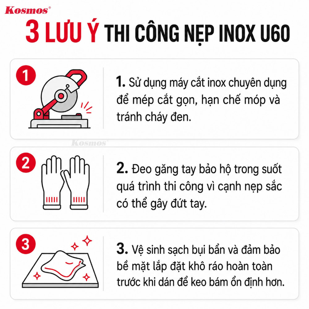 Các lưu ý thi công nẹp inox U60