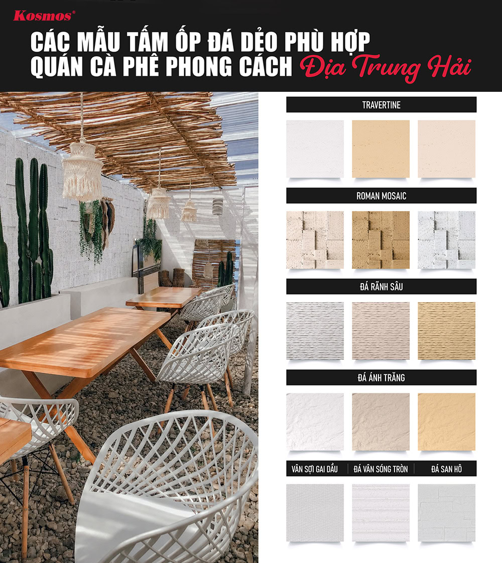 Các mẫu tấm ốp đá dẻo phù hợp cho quán cà phê Mediterranean