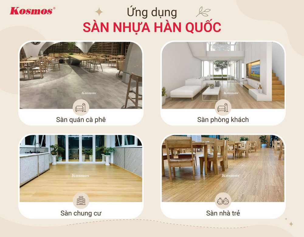 Các ứng dụng phổ biến của sàn nhựa Hàn Quốc Các ứng dụng phổ biến của sàn nhựa Hàn Quốc