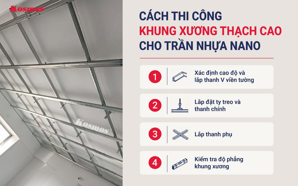 Cách thi công khung xương thạch cao cho trần nhựa nano Cách thi công khung xương thạch cao cho trần nhựa nano