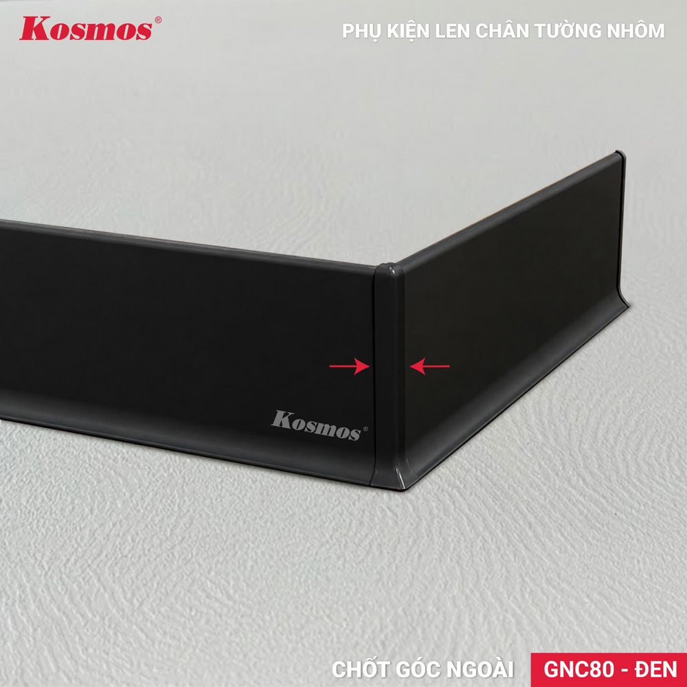 Chốt góc ngoài nẹp chân tường nhôm màu đen GNC80-D