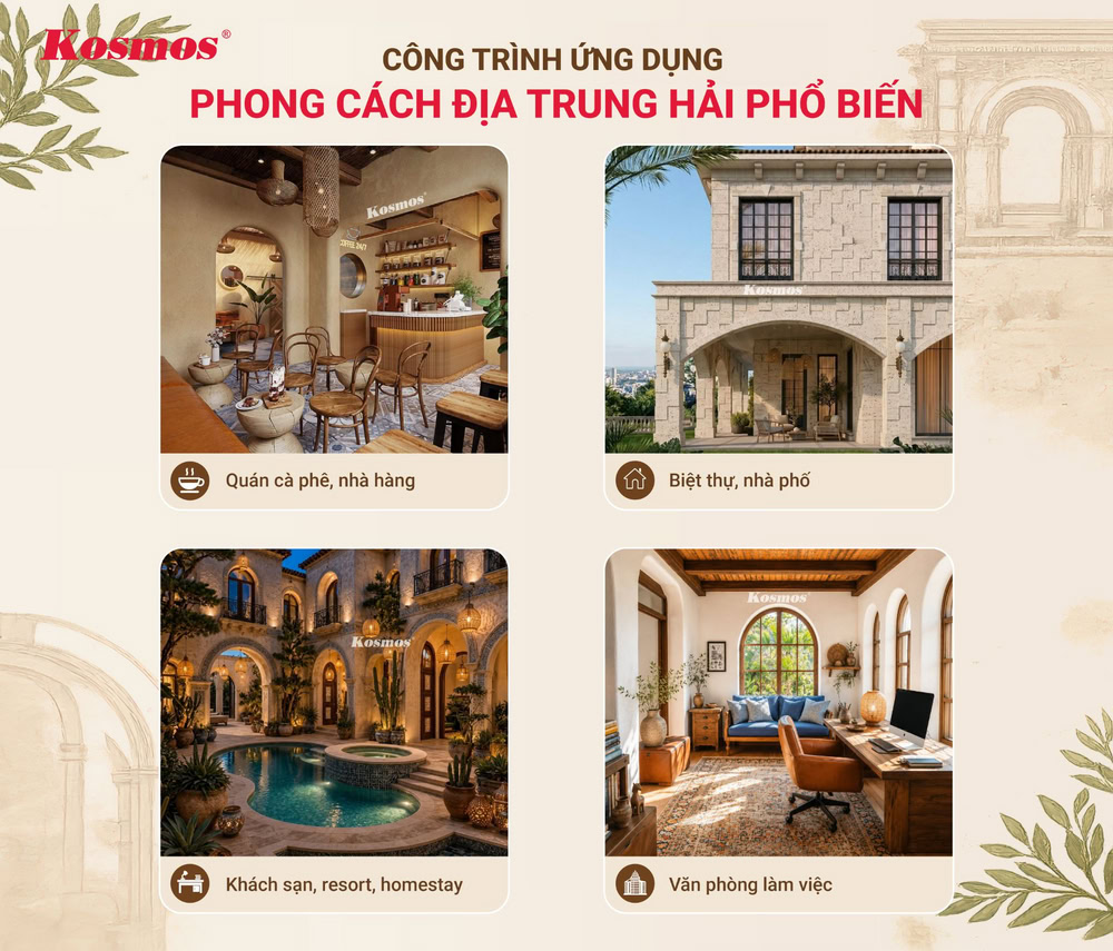 Công trình ứng dụng phong cách Mediterranean phổ biến Công trình ứng dụng phong cách Mediterranean phổ biến