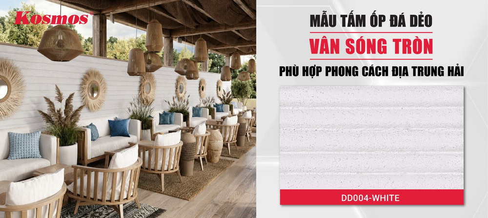 Dòng tấm ốp đá dẻo đá vân sóng tròn trong công trình Địa Trung Hải