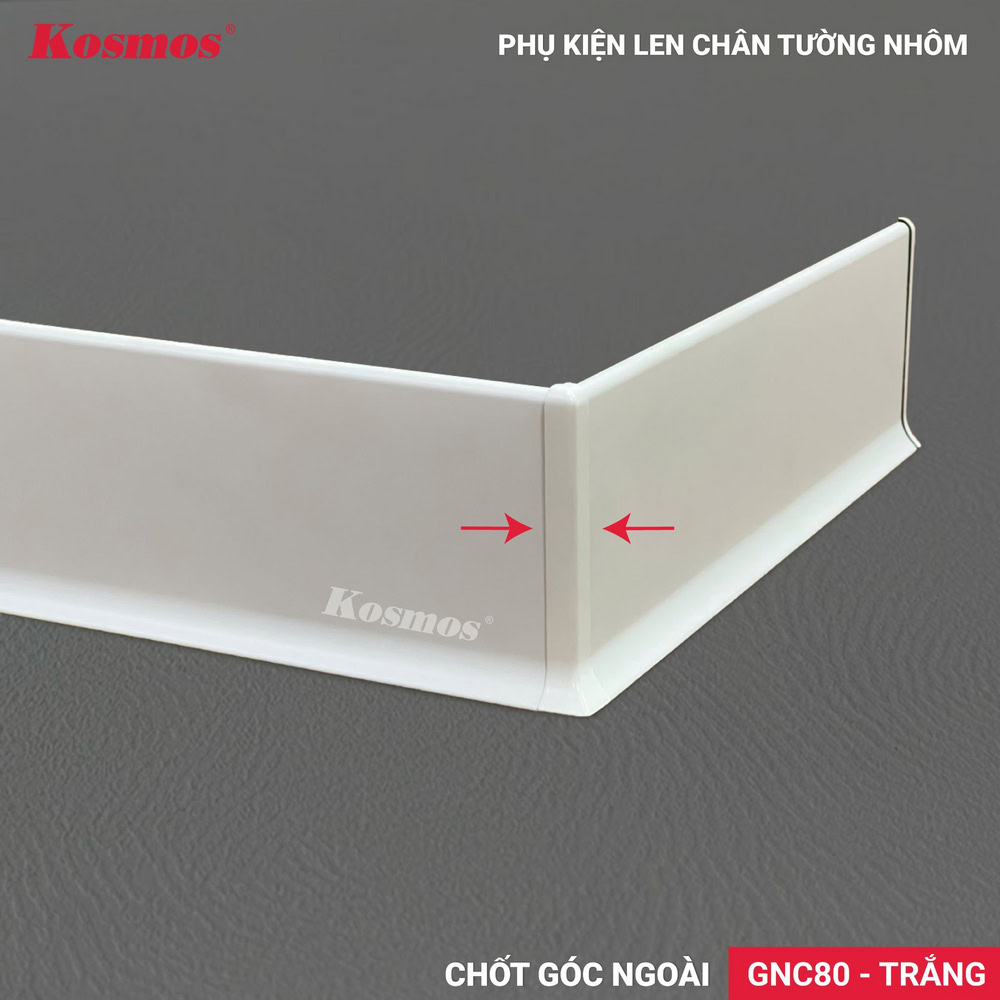 GNC80-T là chốt góc ngoài nẹp chân tường nhôm màu trắng CT80-T