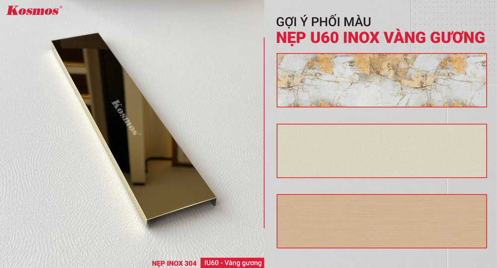 Gợi ý phối màu nẹp chữ U 60mm vàng gương
