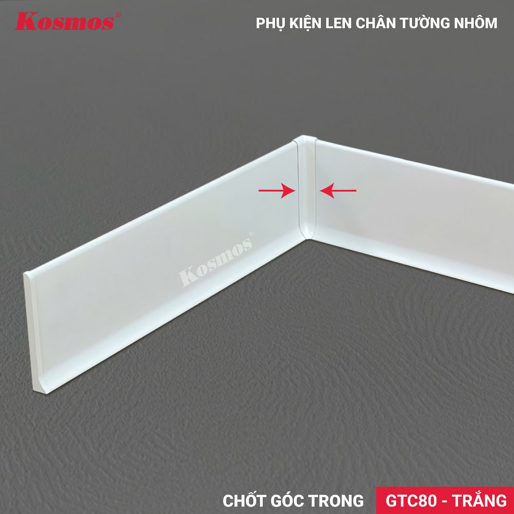 GTC80-T is a corner pin in the white aluminum baseboard trim CT80-T.