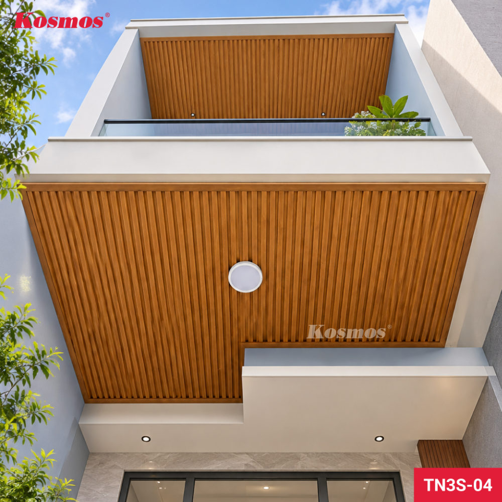 Ứng dụng trần nhôm 3 sóng vân gỗ cam cánh gián TN3S-04 vào công trình thực tế