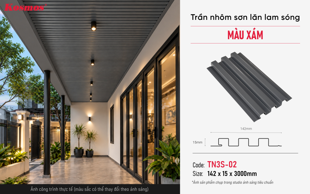 Thông số, mẫu mã và ứng dụng trần nhôm TN3S-02 Thông số, mẫu mã và ứng dụng trần nhôm TN3S-02