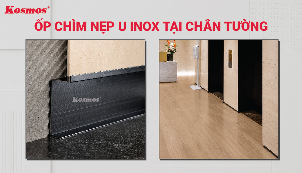 Ốp chìm nẹp U inox tại chân tường