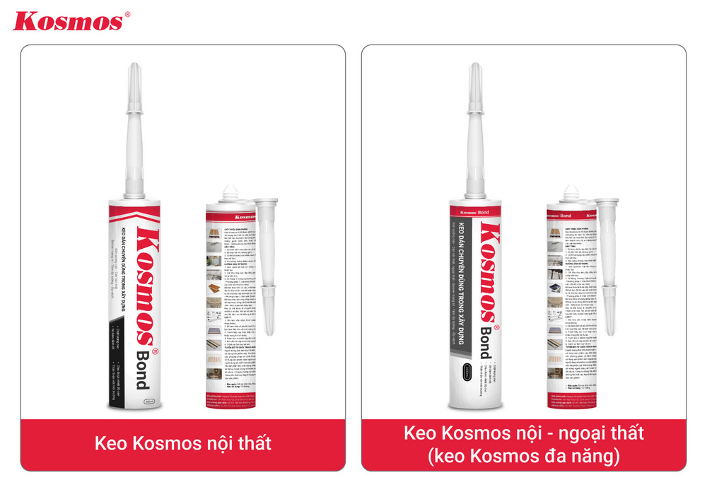 Keo dán tấm PVC vân đá là keo Kosmos nội thất và keo Kosmos đa năng