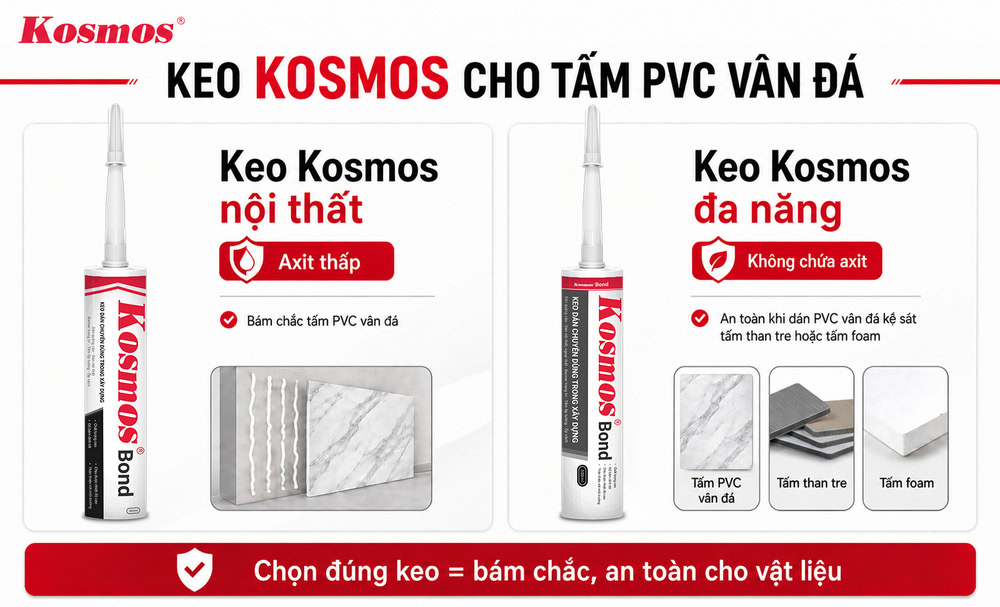 Keo Kosmos cho tấm PVC vân đá
