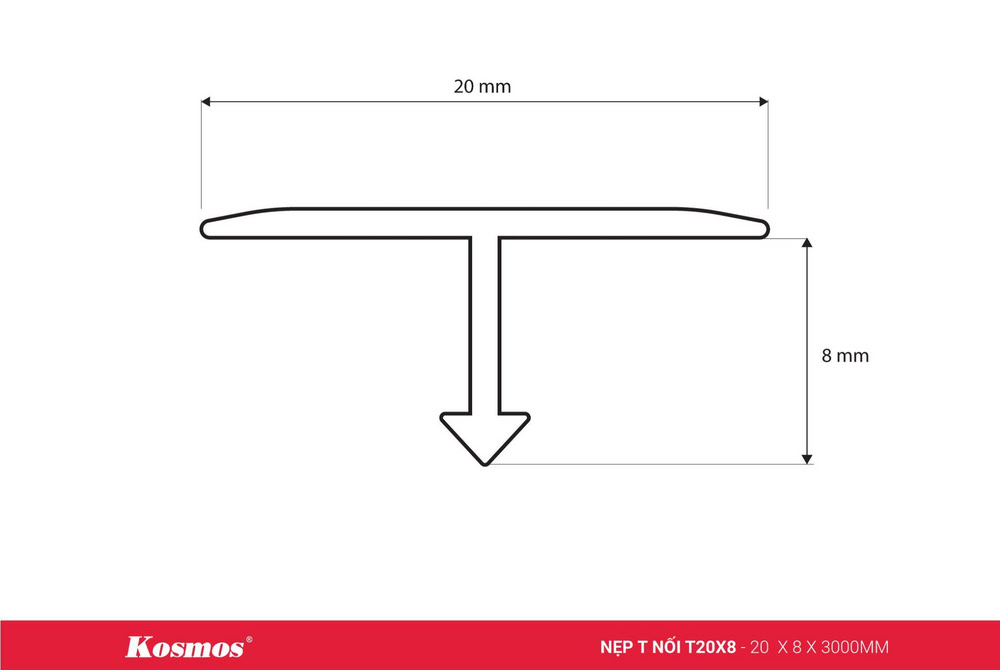 Sección transversal del perfil de aluminio premium Kosmos T20X8 Sección transversal del perfil de aluminio premium Kosmos T20X8