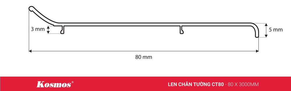 Mặt cắt nẹp nhôm ốp chân tường CT80