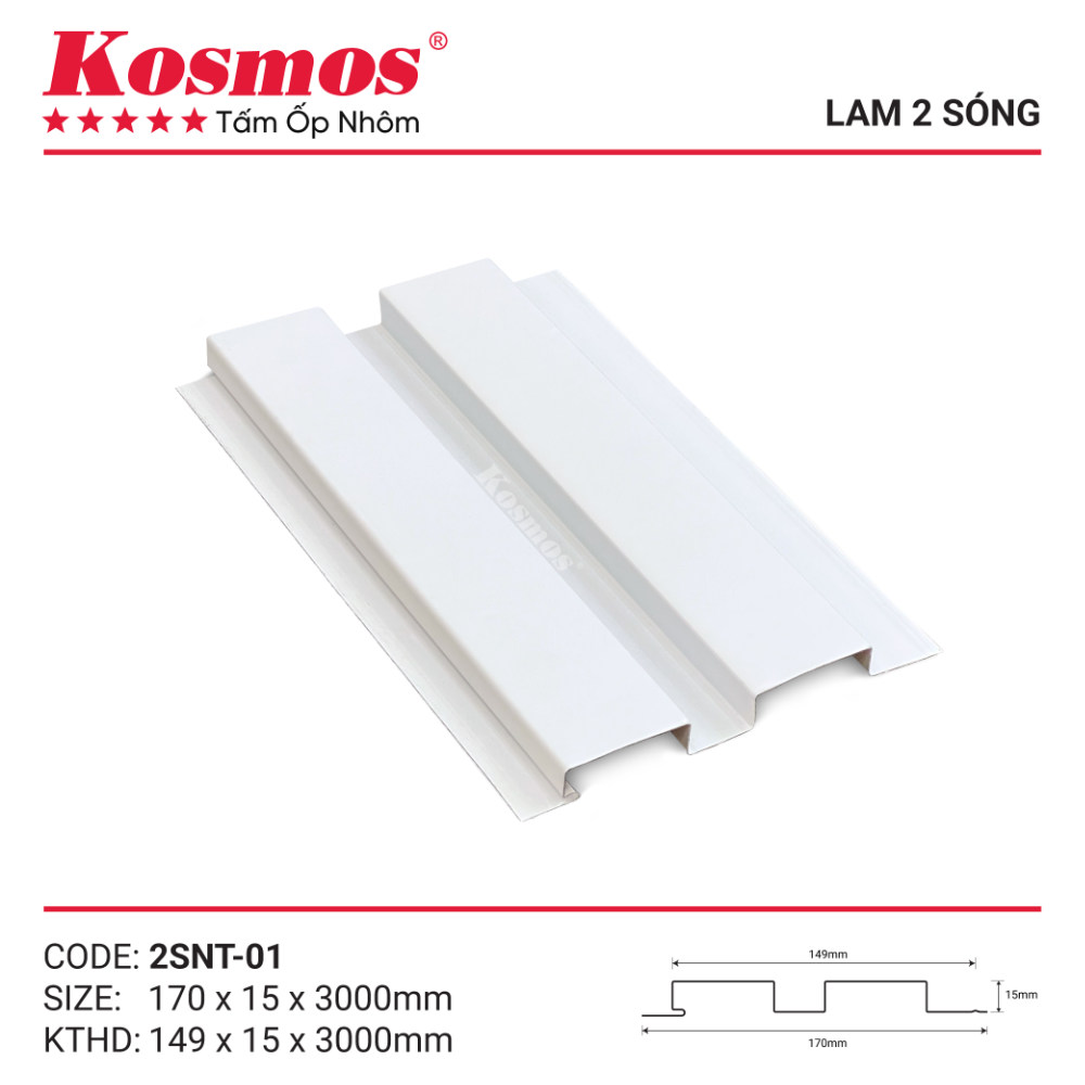 Mẫu mã trần nhôm 2 sóng thấp Kosmos trắng 2SNT-01 Mẫu mã trần nhôm 2 sóng thấp Kosmos trắng 2SNT-01