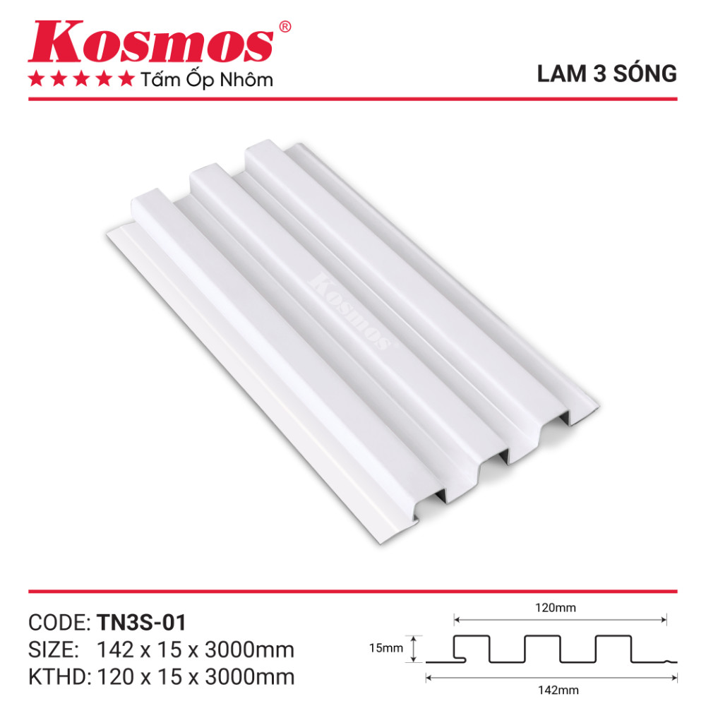 Mẫu mã trần nhôm lam 3 sóng trắng TN3S-01 Kosmos Mẫu mã trần nhôm lam 3 sóng trắng TN3S-01 Kosmos