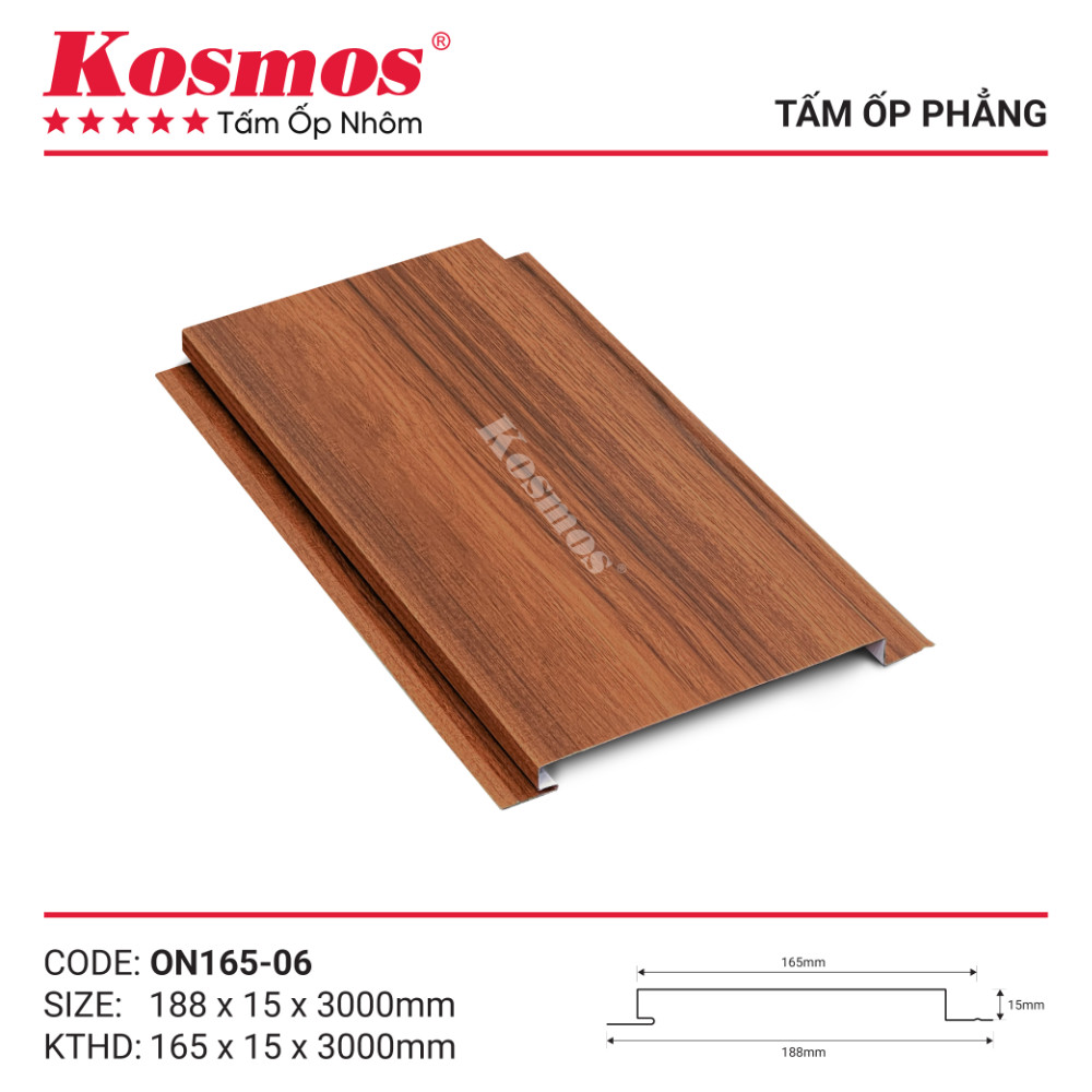 Mẫu mã trần nhôm phẳng Kosmos vân gỗ nâu đỏ ON165-06
