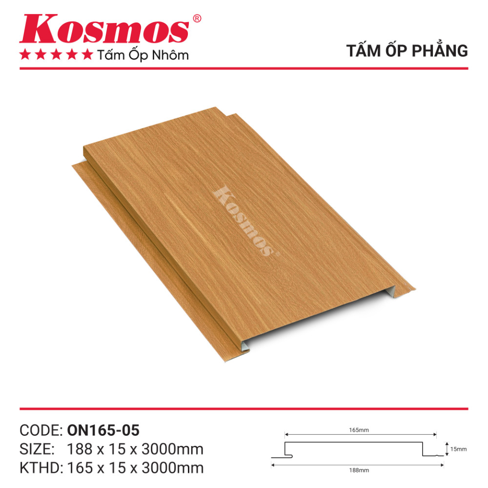 Mẫu mã trần nhôm phẳng Kosmos vân gỗ vàng cam ON165-05
