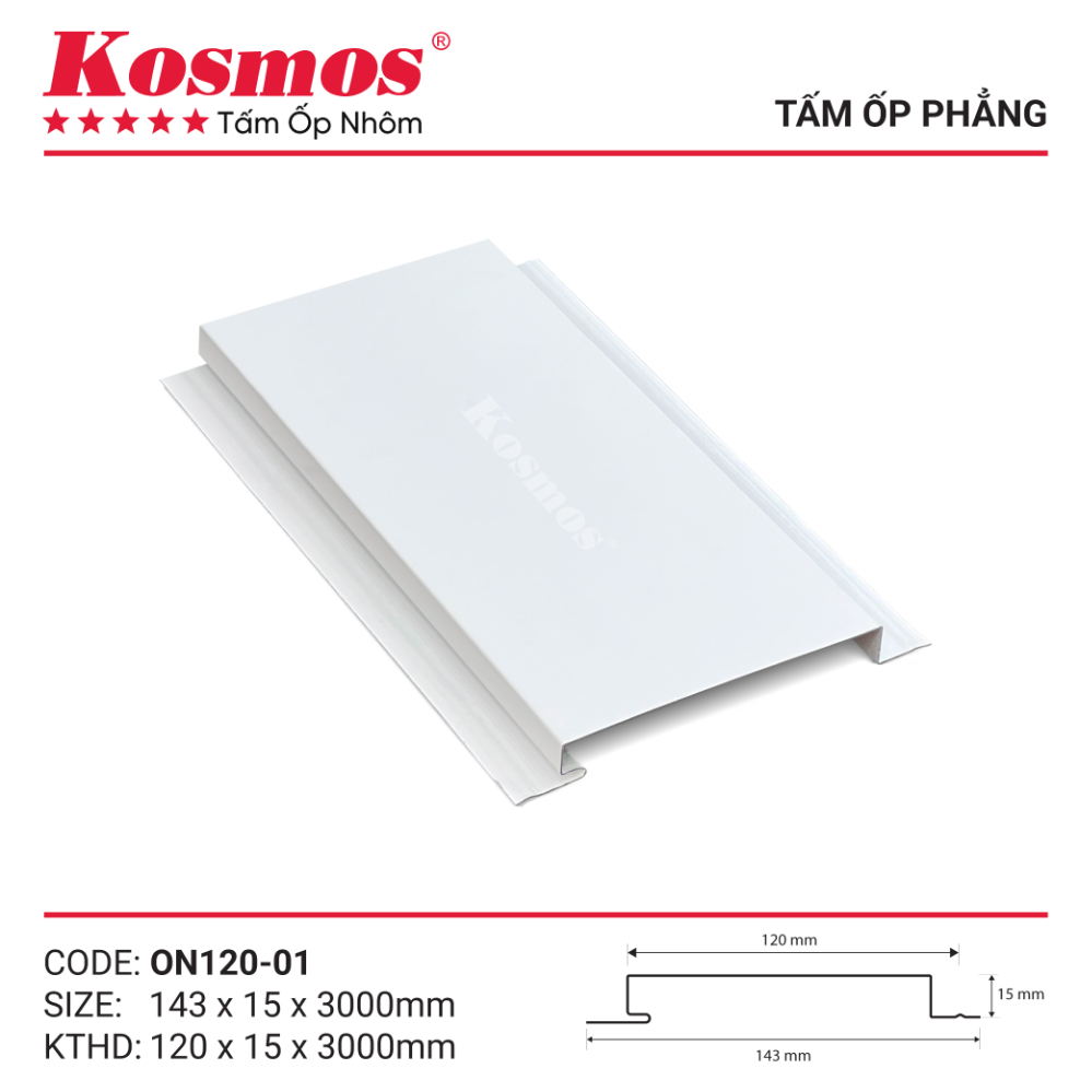 Mẫu mã trần nhôm phẳng màu trắng Kosmos ON120-01 Mẫu mã trần nhôm phẳng màu trắng Kosmos ON120-01