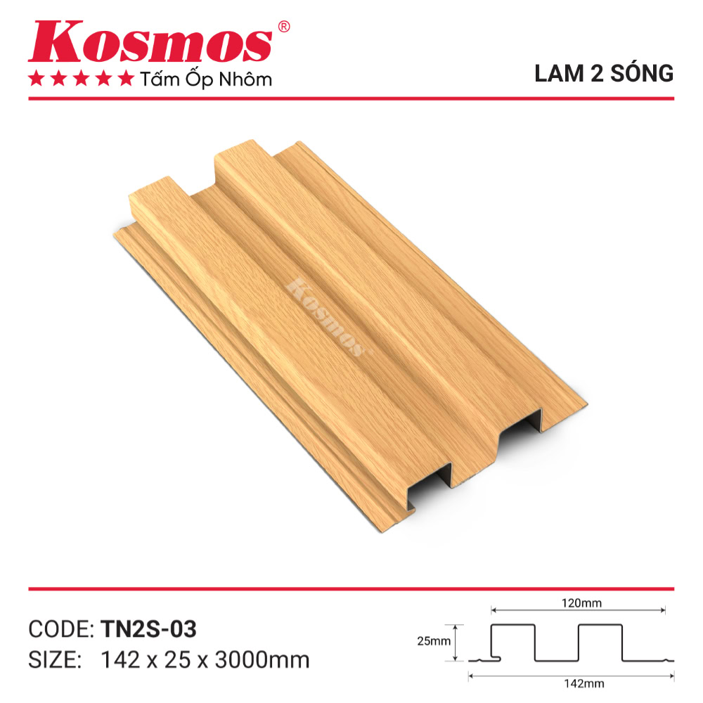 Mẫu mã và mặt cắt tấm ốp lam 2 sóng nhôm sơn lăn TN2S-03 Kosmos