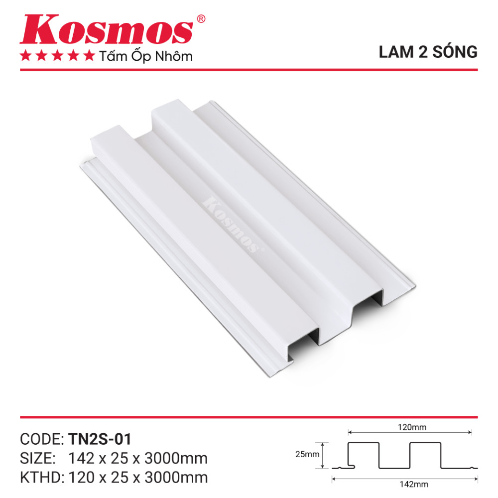 Mẫu mã và mặt cắt trần 2 sóng nhôm sơn lăn TN2S-01 Kosmos Mẫu mã và mặt cắt trần 2 sóng nhôm sơn lăn TN2S-01 Kosmos