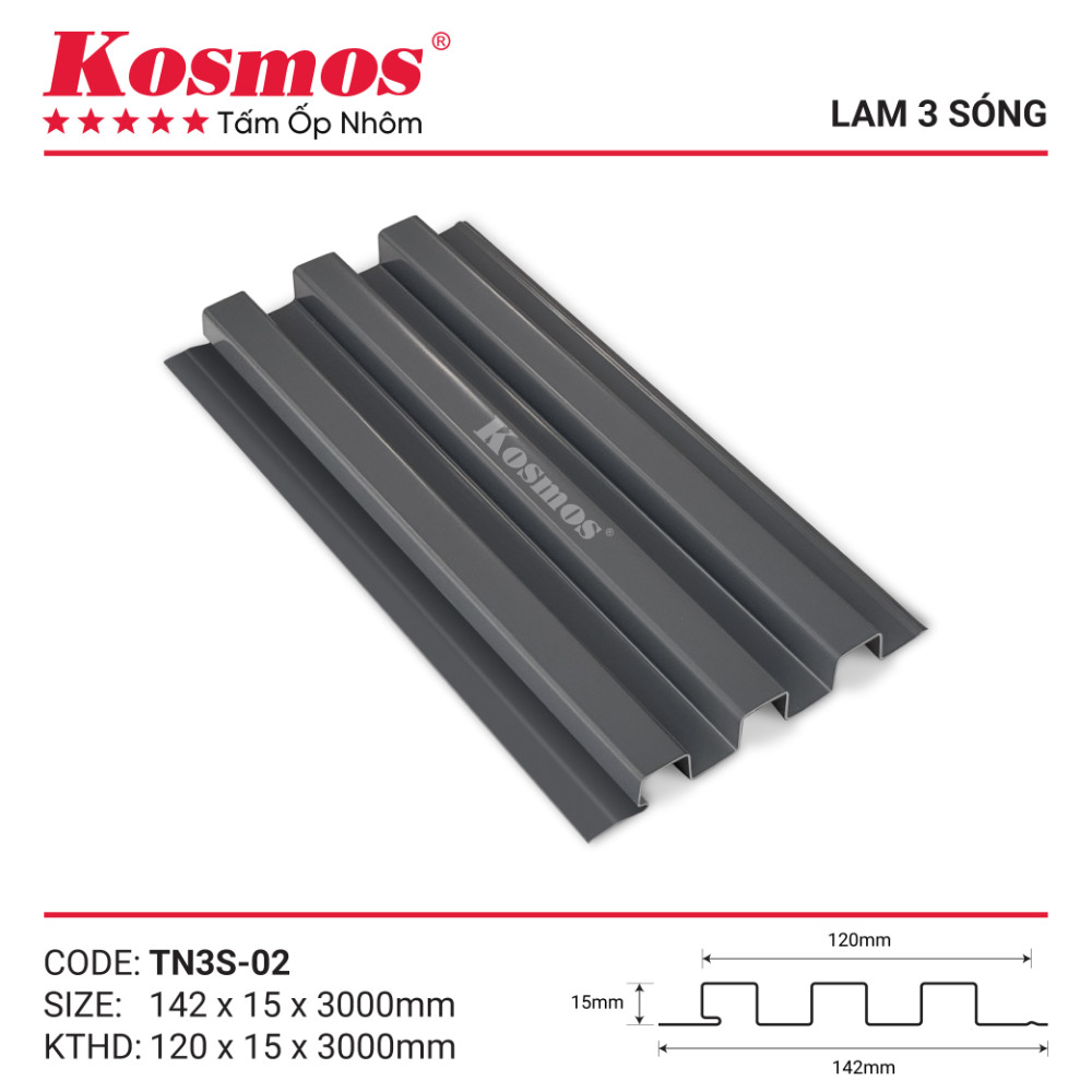 Mẫu mã và mặt cắt trần 3 sóng nhôm sơn lăn TN3S-02 Kosmos Mẫu mã và mặt cắt trần 3 sóng nhôm sơn lăn TN3S-02 Kosmos