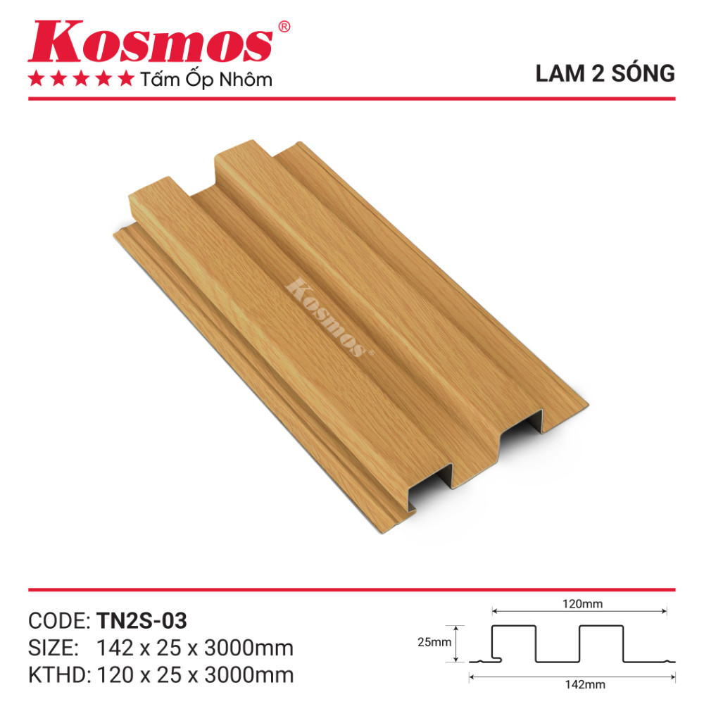 Mẫu mã và mặt cắt trần lam 2 sóng nhôm sơn lăn TN2S-03 Kosmos Mẫu mã và mặt cắt trần lam 2 sóng nhôm sơn lăn TN2S-03 Kosmos