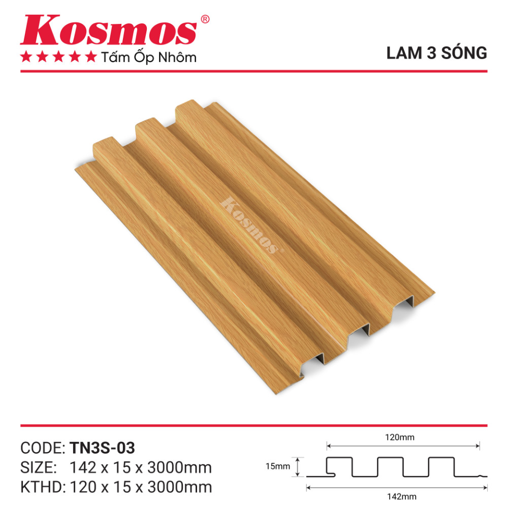 Mẫu mã và mặt cắt trần lam 3 sóng vân gỗ vàng sồi TN3S-03 Kosmos Mẫu mã và mặt cắt trần lam 3 sóng vân gỗ vàng sồi TN3S-03 Kosmos