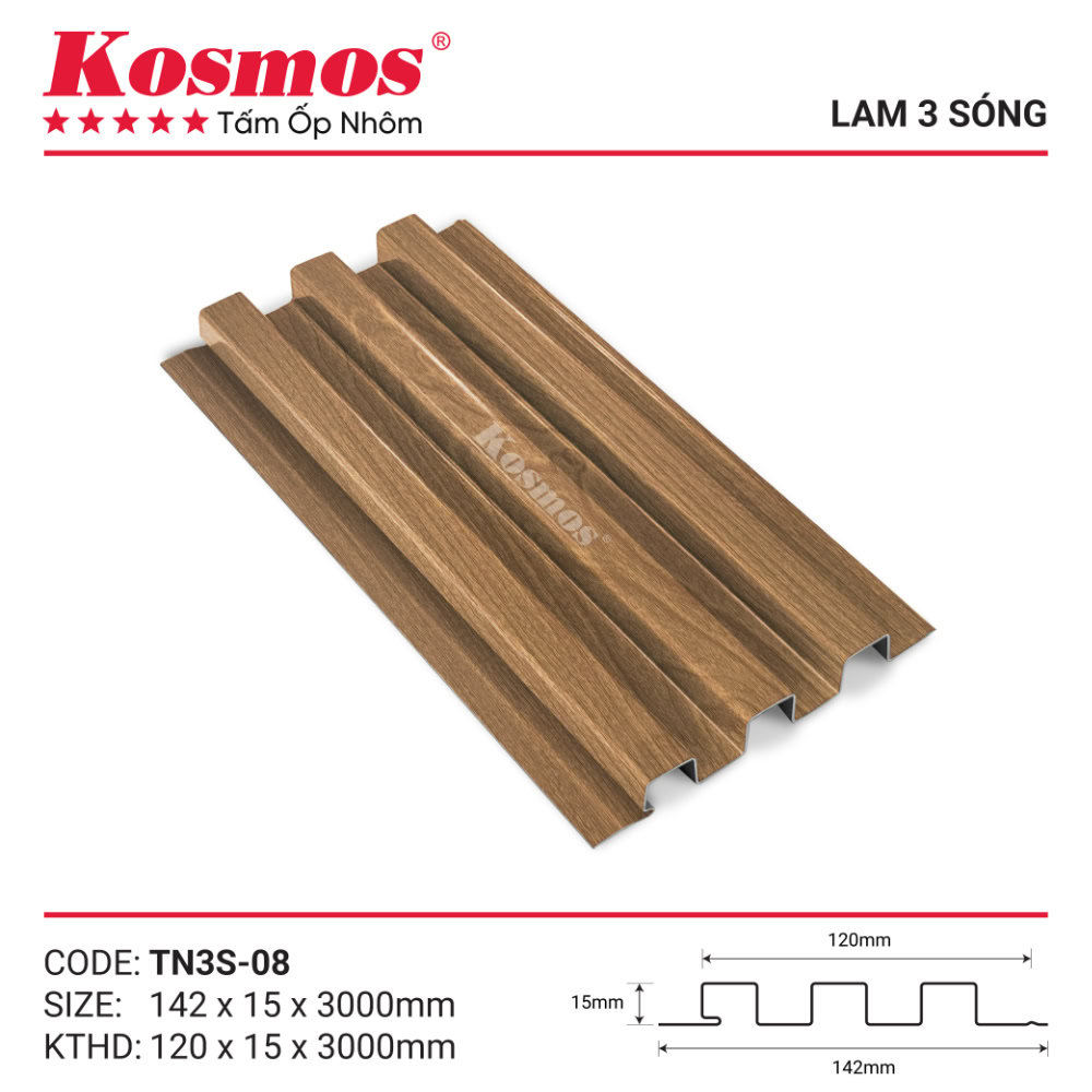 Mẫu mã và mặt cắt trần nhôm sơn lăn lam 3 sóng TN3S-08 Kosmos Mẫu mã và mặt cắt trần nhôm sơn lăn lam 3 sóng TN3S-08 Kosmos