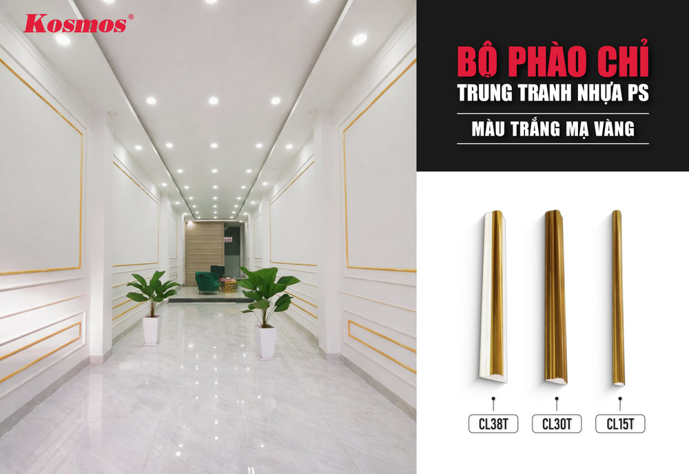 Mẫu phào chỉ khung tranh trắng mạ vàng