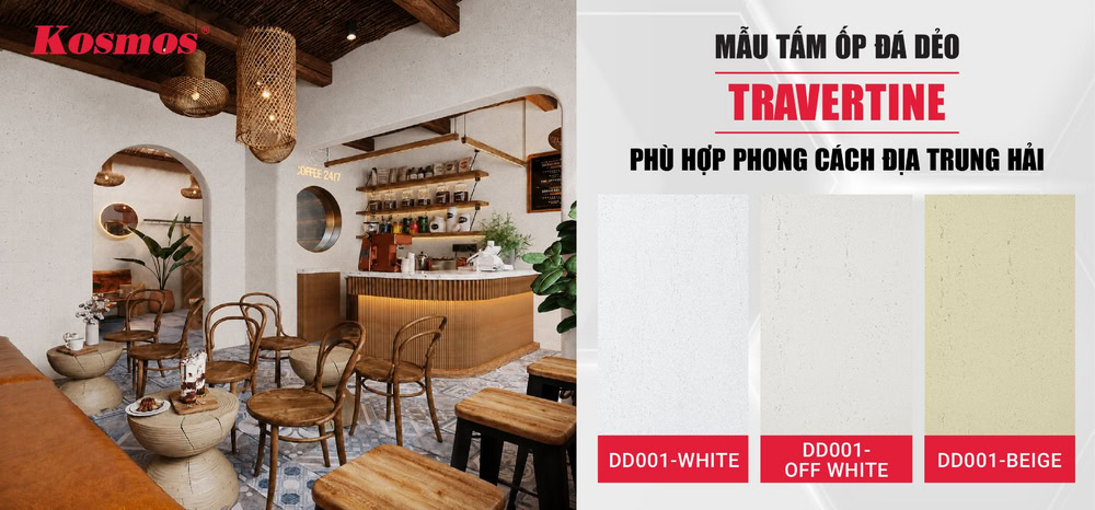 Mẫu tấm ốp đá dẻo Travertine kiểu Địa Trung Hải
