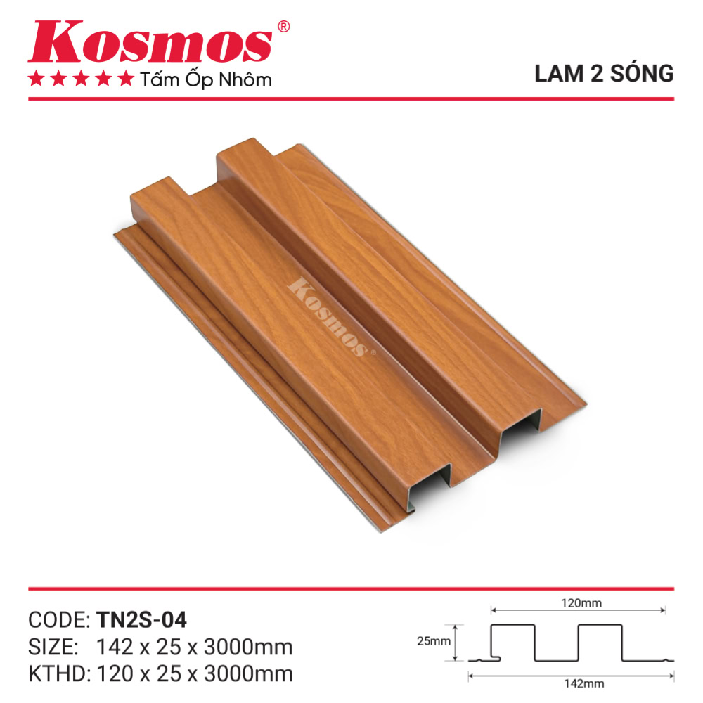 Mẫu trần nhôm sơn lăn 2 sóng cao TN2S-04 Kosmos Mẫu trần nhôm sơn lăn 2 sóng cao TN2S-04 Kosmos