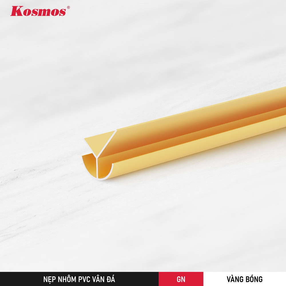 Nẹp góc ngoài màu vàng bóng được thiết kế kẹp cạnh tấm PVC vân đá Nẹp góc ngoài màu vàng bóng được thiết kế kẹp cạnh tấm PVC vân đá