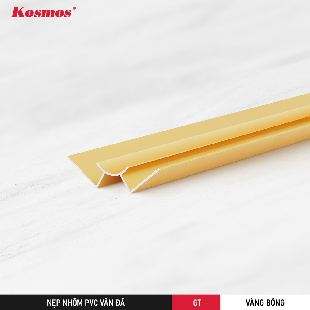 Nẹp góc trong màu vàng bóng của PVC vân đá có bề mặt cong ít bám bụi, dễ lau chùi Nẹp góc trong màu vàng bóng của PVC vân đá có bề mặt cong ít bám bụi, dễ lau chùi