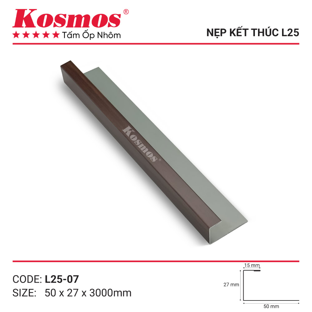 Nẹp L nhôm kết thúc L25-07 vân gỗ nâu Walnut Nẹp L nhôm kết thúc L25-07 vân gỗ nâu Walnut