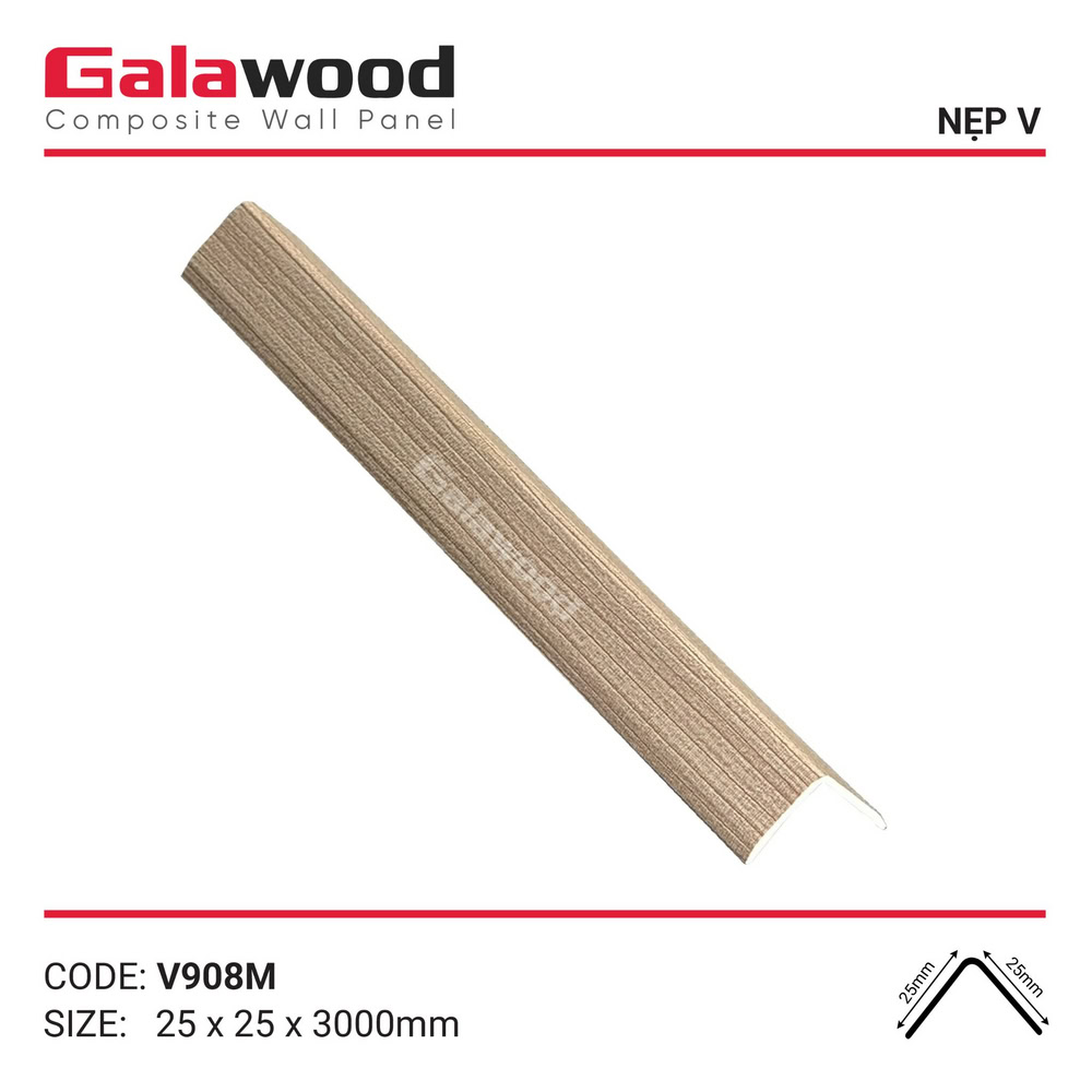 Nẹp ốp góc chữ V mã V-908M vàng sồi nhạt xước