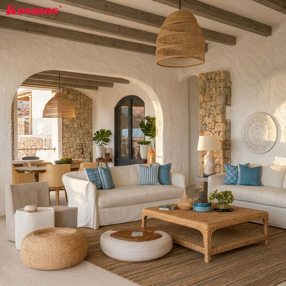Phòng khách phong cách Mediterranean đậm tính nghỉ dưỡng