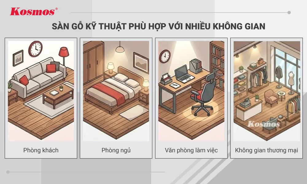 Sàn gỗ kỹ thuật phù hợp với nhiều không gian
