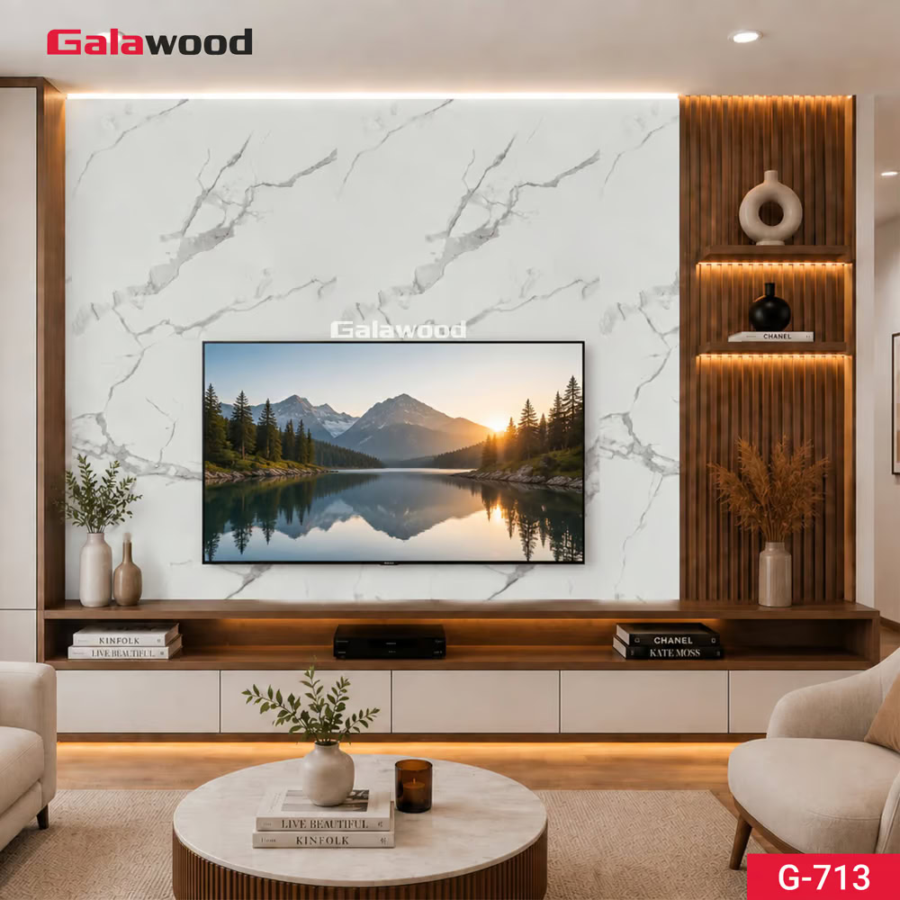 Tấm G-713 ốp vách tivi tạo điểm nhấn cho phòng khách